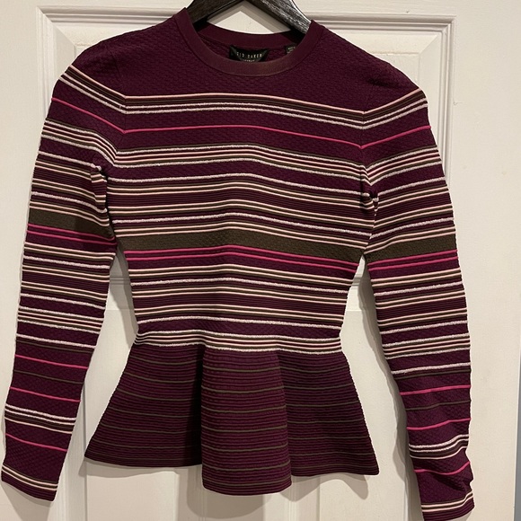 NWT TED BAKER LONDON Leytina Stripe Peplum Sweater In Plum Size 0 = US 0-2 - Picture 3 of 6